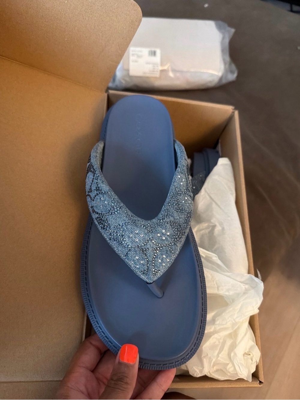 Coach Blue Beaded Thong Sandal for Women
